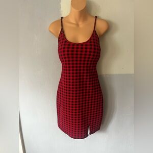 SHEIN Red and Black Plaid Mini Dress